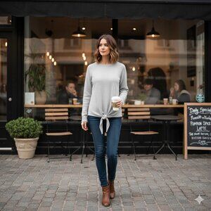 United States sweaters petite large grey tie front